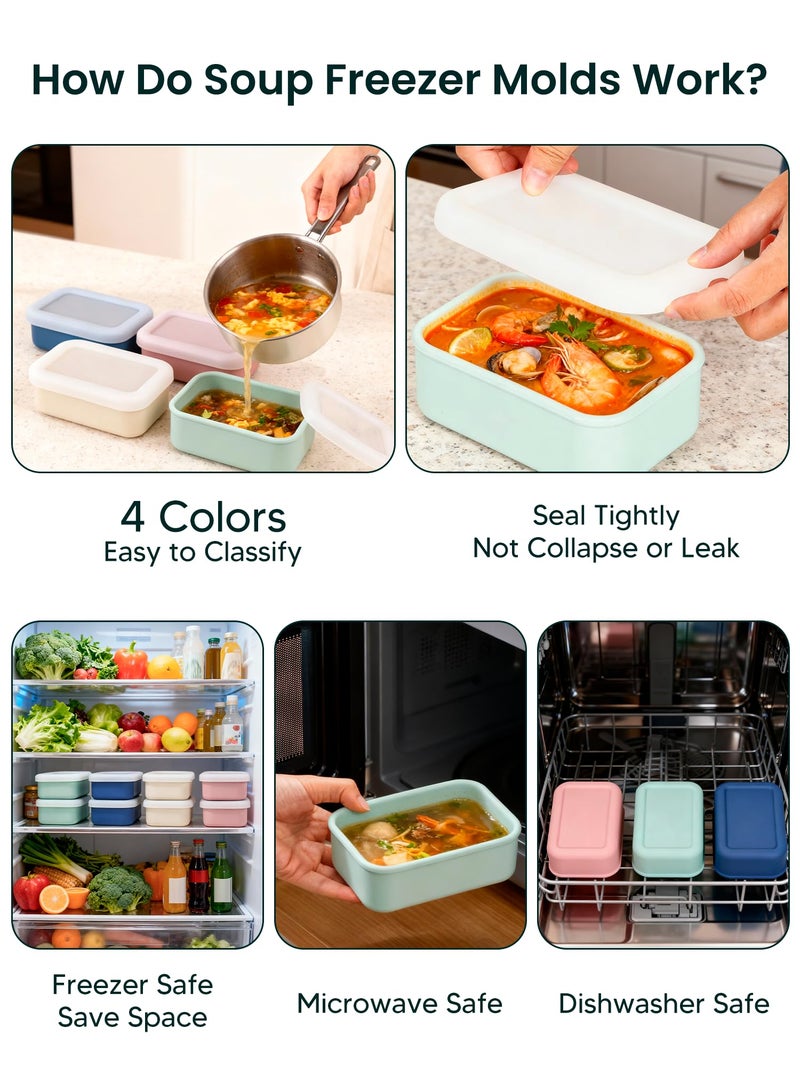 Duseu 8 PCS 2 Cup Silicone Freezer Molds with Lid, Meal Prep Freezer Molds Silicone Freezer Containers Reusable Food Preserving Tray Freezing Ice Trays for Soups Sauces Stews - Image 3