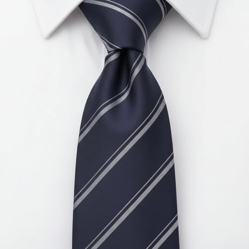 Young Arrow Men's Stripe Microfiber Necktie | Formal Tie for Office, Wedding & Party | Elegant Striped Pattern | Business, Casual & Gift Wear Accessory (Navy & White) - Image 3