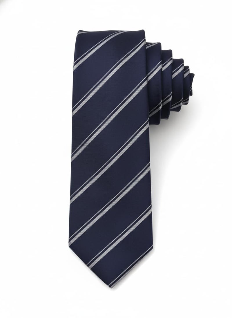 Young Arrow Men's Stripe Microfiber Necktie | Formal Tie for Office, Wedding & Party | Elegant Striped Pattern | Business, Casual & Gift Wear Accessory (Navy & White) - Image 5