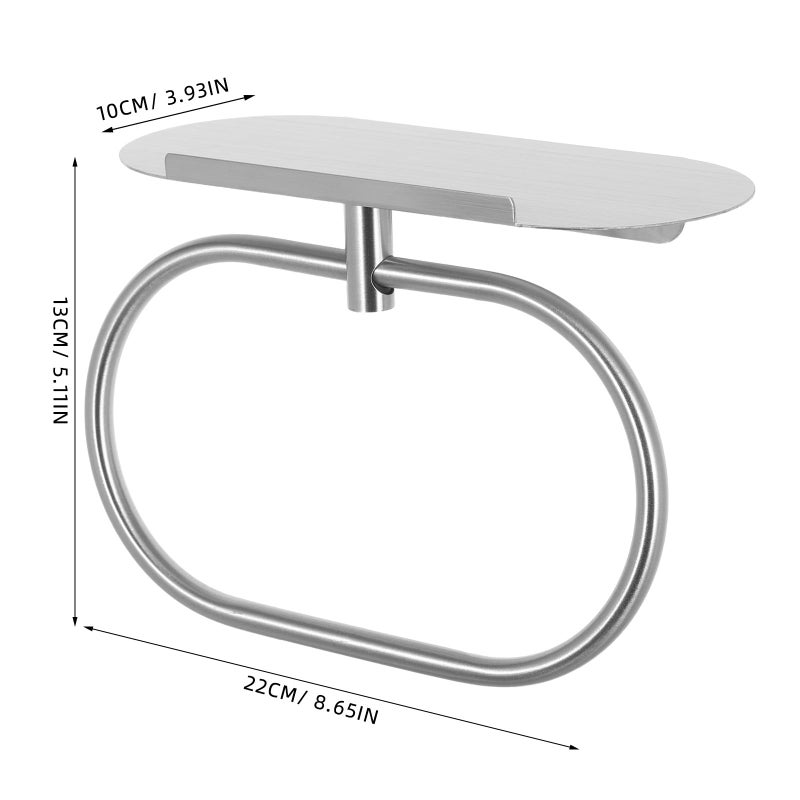 Silver Adhesive Towel Rack With Storage Shelf No Drill Wall Mounted Space Organizer - Image 3
