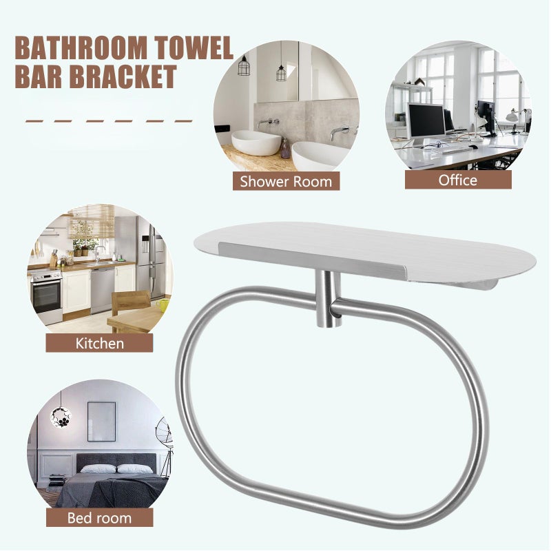 Silver Adhesive Towel Rack With Storage Shelf No Drill Wall Mounted Space Organizer - Image 4