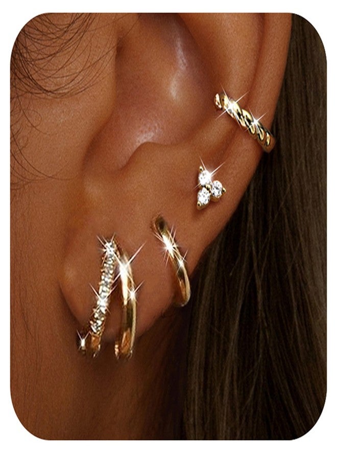 BESTEEL Small Hoop Earrings for Women - Hypoallergenic 14K Gold Plated Surgical Steel Chunky Huggie Earings Stacks Set Dainty Cute Cartilage Flat Back Stud Jewelry Trendy Gift 4 Pairs - Image 2
