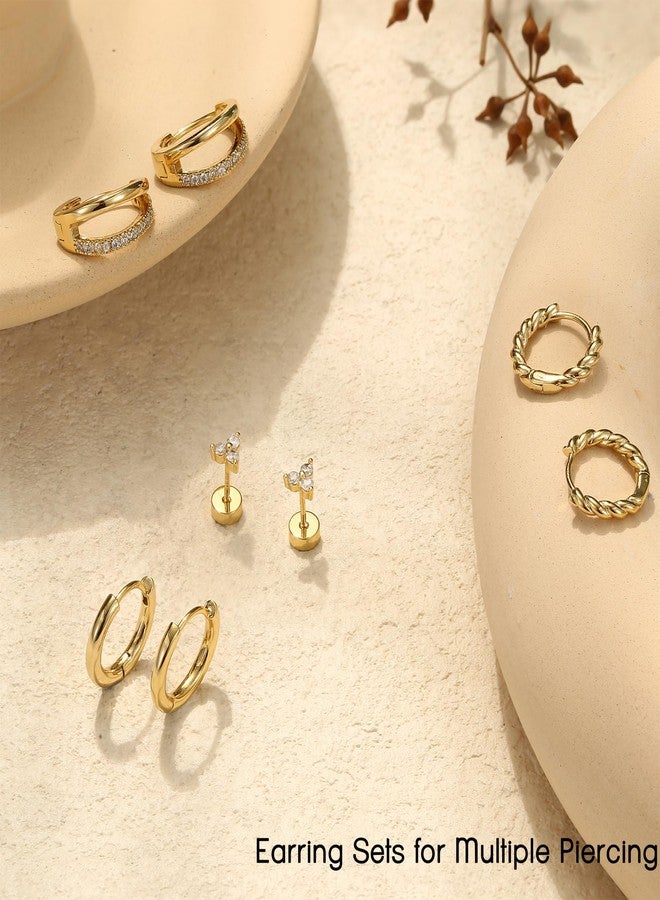 BESTEEL Small Hoop Earrings for Women - Hypoallergenic 14K Gold Plated Surgical Steel Chunky Huggie Earings Stacks Set Dainty Cute Cartilage Flat Back Stud Jewelry Trendy Gift 4 Pairs - Image 5