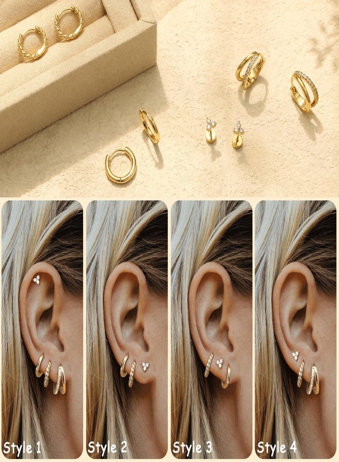 BESTEEL Small Hoop Earrings for Women - Hypoallergenic 14K Gold Plated Surgical Steel Chunky Huggie Earings Stacks Set Dainty Cute Cartilage Flat Back Stud Jewelry Trendy Gift 4 Pairs - Image 4