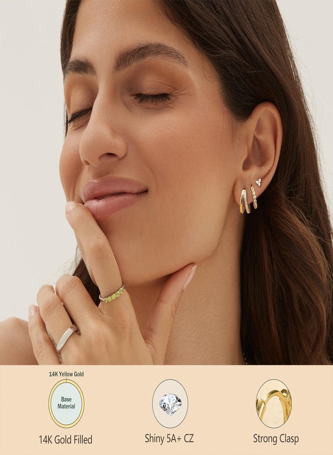 BESTEEL Small Hoop Earrings for Women - Hypoallergenic 14K Gold Plated Surgical Steel Chunky Huggie Earings Stacks Set Dainty Cute Cartilage Flat Back Stud Jewelry Trendy Gift 4 Pairs - Image 3