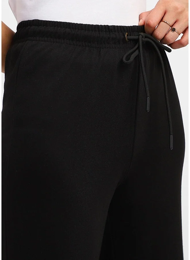 جونبيري بنطلون رياضي واسع الساق من القطن الخالص للنساء أسود