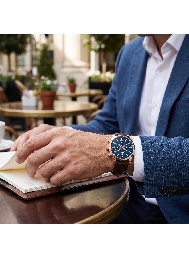 Ben Sherman Cambridge Blue Dial Brown Genuine Leather Strap Chronograph Watch for Men, 42mm - Image 5