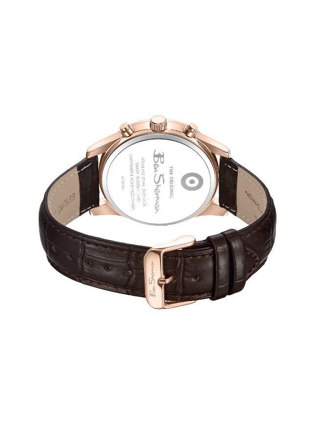 Ben Sherman Cambridge Blue Dial Brown Genuine Leather Strap Chronograph Watch for Men, 42mm - Image 3