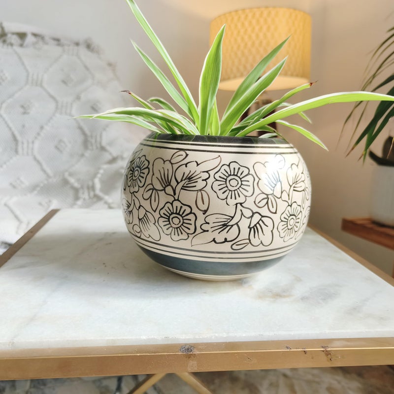 Niyara Designer Handi Ceramic Planters Pots for Indoor Outdoor Home, Garden Office Decor Balcony Planters Gamla Flower Size-Medium (Designer Ball), Multicolor - Image 5