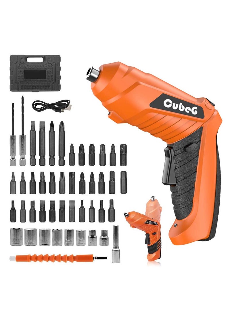 CubeG 3.7V Cordless Electric Screwdriver Set, 5Nm Rechargeable Screwdriver Kit 47Pcs, Type C Cable Dual Position Handle, 1300mAh Battery Indicator, Flexible Shaft, LED Light - Image 1