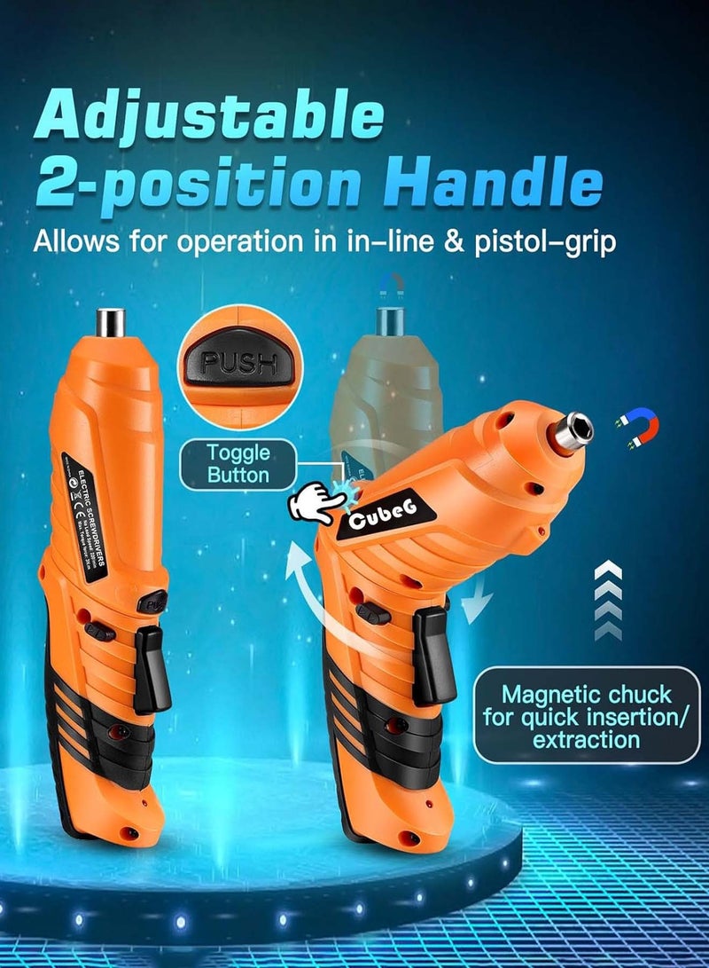 CubeG 3.7V Cordless Electric Screwdriver Set, 5Nm Rechargeable Screwdriver Kit 47Pcs, Type C Cable Dual Position Handle, 1300mAh Battery Indicator, Flexible Shaft, LED Light - Image 2