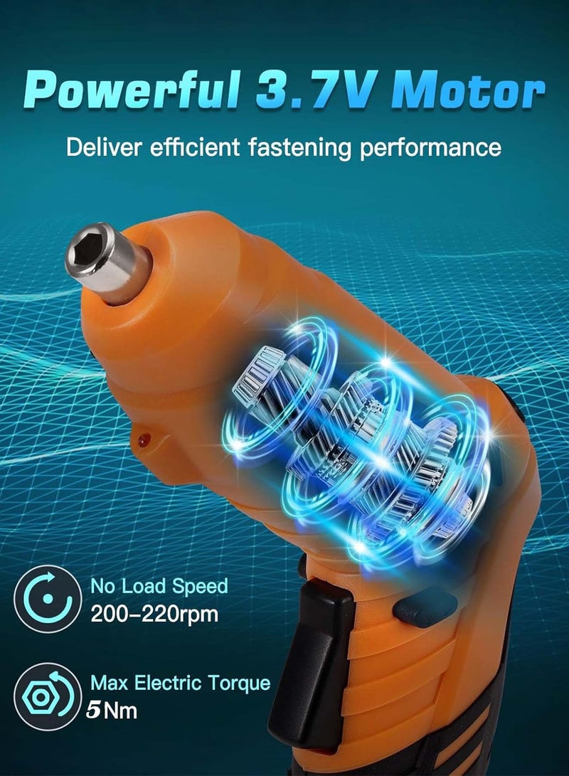 CubeG 3.7V Cordless Electric Screwdriver Set, 5Nm Rechargeable Screwdriver Kit 47Pcs, Type C Cable Dual Position Handle, 1300mAh Battery Indicator, Flexible Shaft, LED Light - Image 3