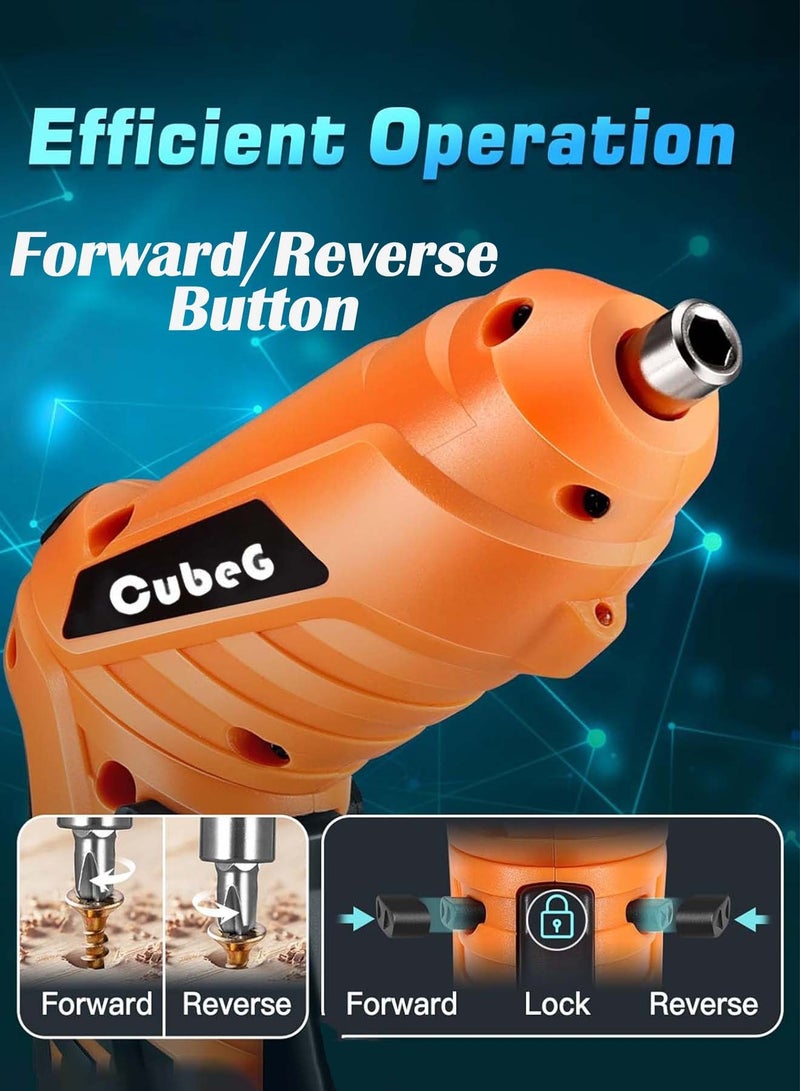 CubeG 3.7V Cordless Electric Screwdriver Set, 5Nm Rechargeable Screwdriver Kit 47Pcs, Type C Cable Dual Position Handle, 1300mAh Battery Indicator, Flexible Shaft, LED Light - Image 5