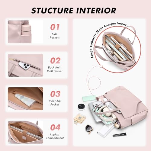GOLF SUPAGS Laptop Tote Bag 15 Inch, Computer Shoulder Bag Large Work Tote Bag for Women, Laptop Carrying Case Stylish Handbag for Business Travel (Pinkish Grey) - Image 3