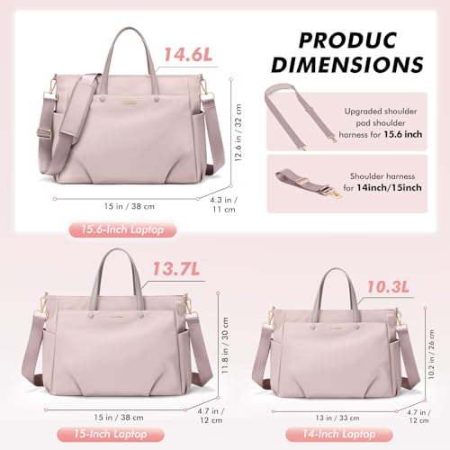 GOLF SUPAGS Laptop Tote Bag 15 Inch, Computer Shoulder Bag Large Work Tote Bag for Women, Laptop Carrying Case Stylish Handbag for Business Travel (Pinkish Grey) - Image 2