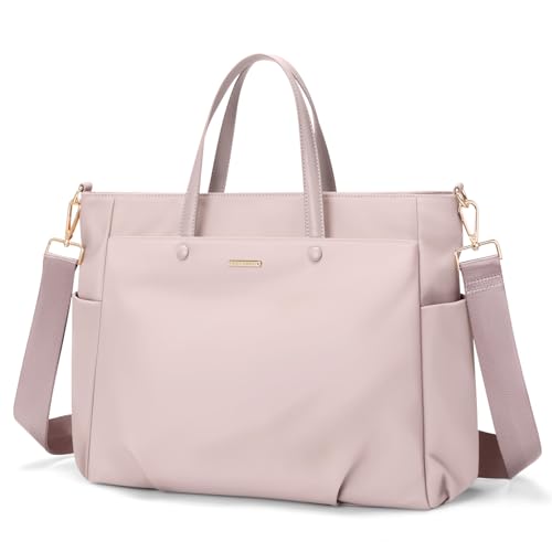 GOLF SUPAGS Laptop Tote Bag 15 Inch, Computer Shoulder Bag Large Work Tote Bag for Women, Laptop Carrying Case Stylish Handbag for Business Travel (Pinkish Grey) - Image 1