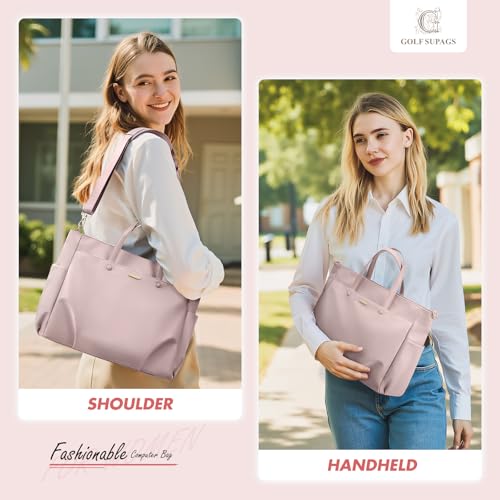 GOLF SUPAGS Laptop Tote Bag 15 Inch, Computer Shoulder Bag Large Work Tote Bag for Women, Laptop Carrying Case Stylish Handbag for Business Travel (Pinkish Grey) - Image 5