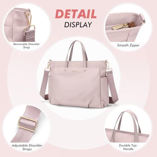 GOLF SUPAGS Laptop Tote Bag 15 Inch, Computer Shoulder Bag Large Work Tote Bag for Women, Laptop Carrying Case Stylish Handbag for Business Travel (Pinkish Grey) - Image 4