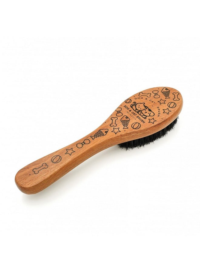menesia Pet Soft Brush With Wood Handle And Boar Bristle Hair Brush - Soft Cat And Dog Grooming Brush For Short Hair Cats And Small Dogs - Soft Bristles For Gentle Massage And Dandruff Removal (Cat)  - Image 2