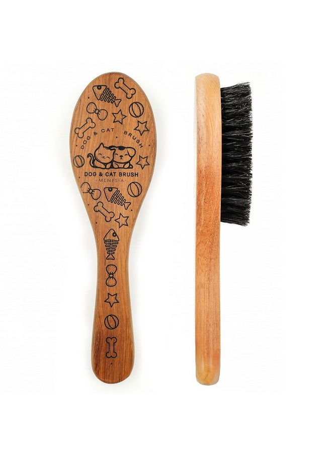 menesia Pet Soft Brush With Wood Handle And Boar Bristle Hair Brush - Soft Cat And Dog Grooming Brush For Short Hair Cats And Small Dogs - Soft Bristles For Gentle Massage And Dandruff Removal (Cat)  - Image 1