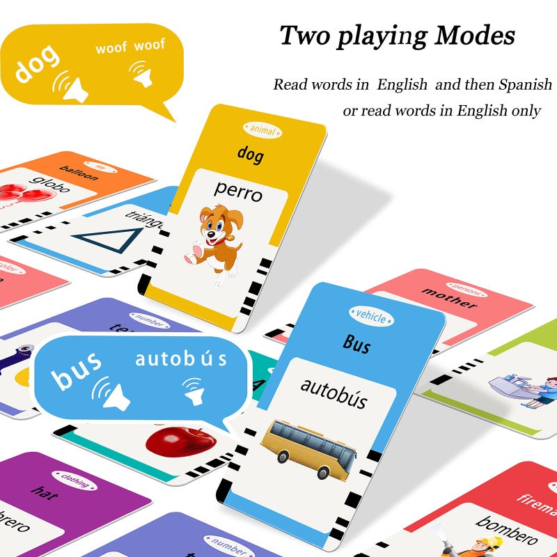 Startcan Spanish & English Talking Flash Cards for Toddlers 1 2 3 4 5 6, Audible Toys for Kids to Learn Spanish - 258 Cards and 516 Words(Blue) - Image 3