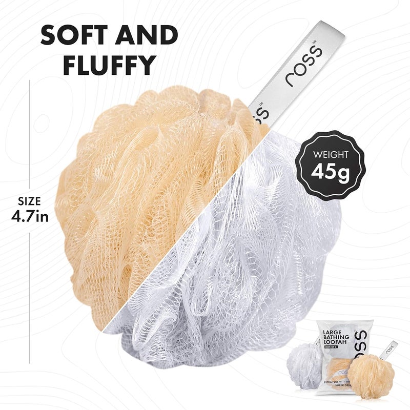 ROSS Large Bath Loofah Sponge Scrubber Exfoliator For High Lather Cleansing (White And Gold) - Image 3