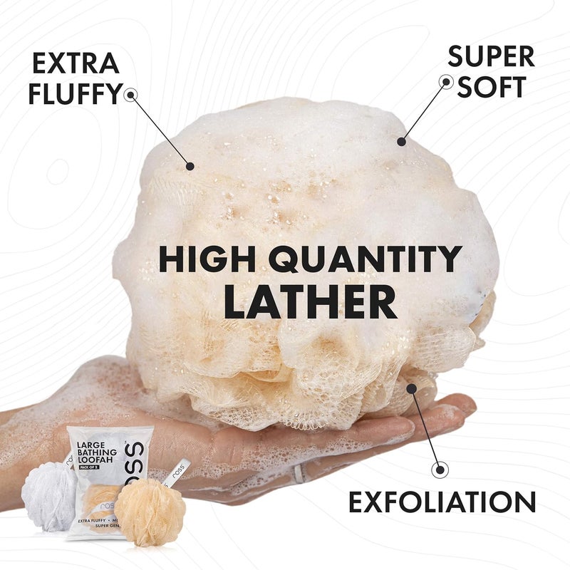 ROSS Large Bath Loofah Sponge Scrubber Exfoliator For High Lather Cleansing (White And Gold) - Image 4