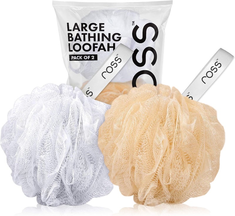 ROSS Large Bath Loofah Sponge Scrubber Exfoliator For High Lather Cleansing (White And Gold) - Image 1