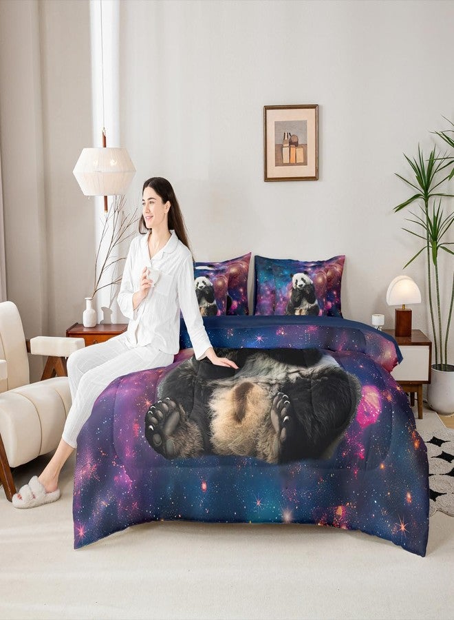 Castle Fairy Teens Adult Panda Pattern Comforter Set King Size 7 Pcs Cute Panda Bedding Set with Comforter,Sheet Set,Pillowcase and Sham Outer Space Bed Set Galaxy Bedding for Room Decorative - Image 3