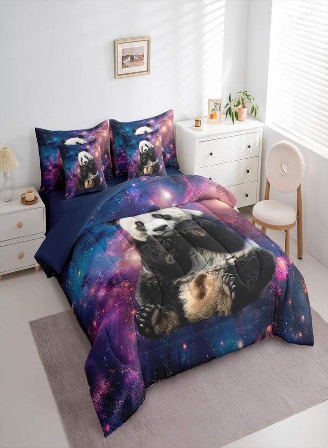 Castle Fairy Teens Adult Panda Pattern Comforter Set King Size 7 Pcs Cute Panda Bedding Set with Comforter,Sheet Set,Pillowcase and Sham Outer Space Bed Set Galaxy Bedding for Room Decorative - Image 5