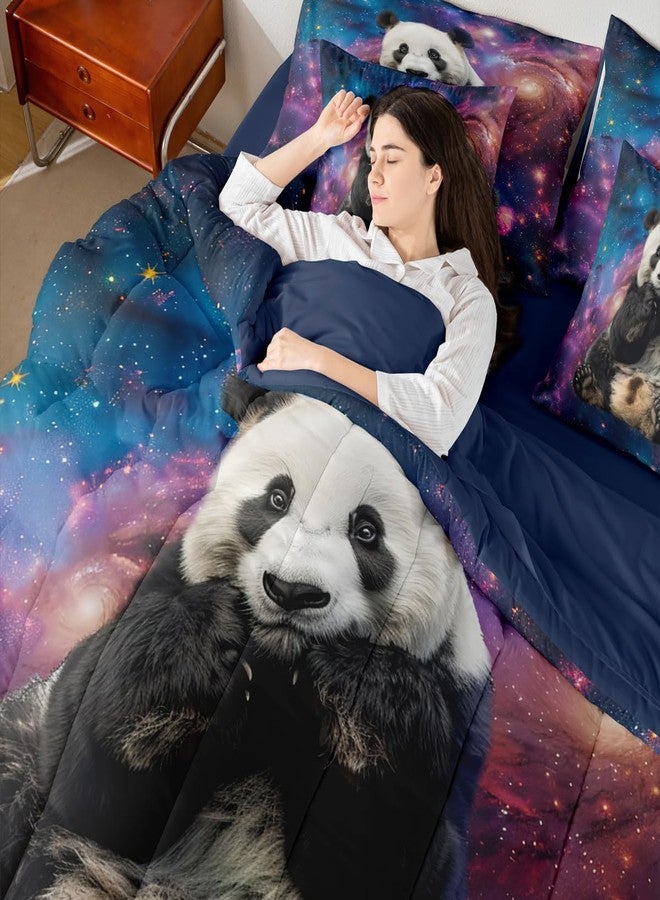 Castle Fairy Teens Adult Panda Pattern Comforter Set King Size 7 Pcs Cute Panda Bedding Set with Comforter,Sheet Set,Pillowcase and Sham Outer Space Bed Set Galaxy Bedding for Room Decorative - Image 2