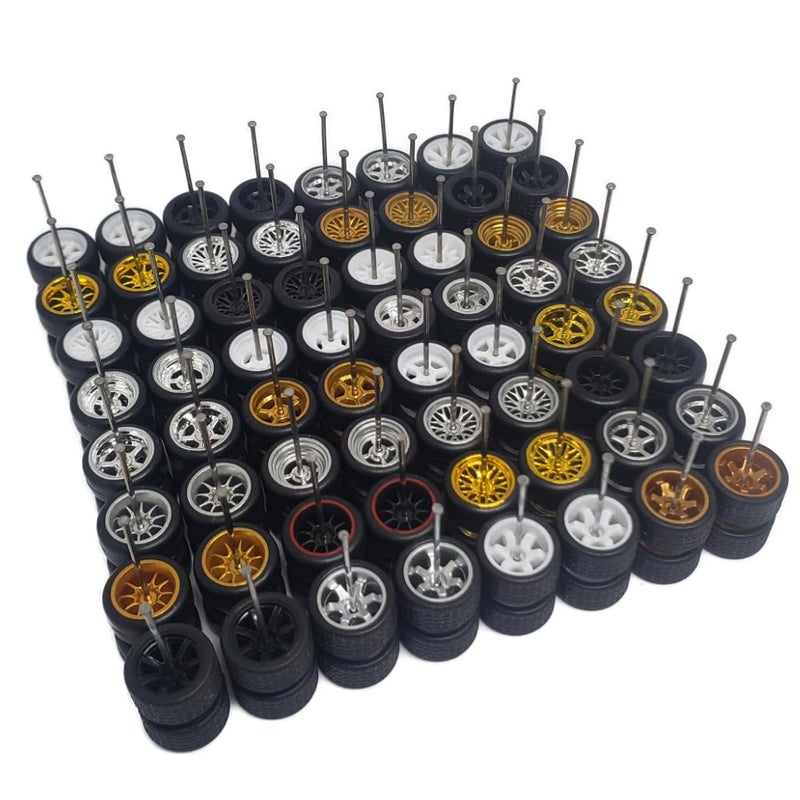 4DOBBY MixedRandom Real Riders Wheels Rims Tires Set for 10 Cars 164 Scale - Image 2