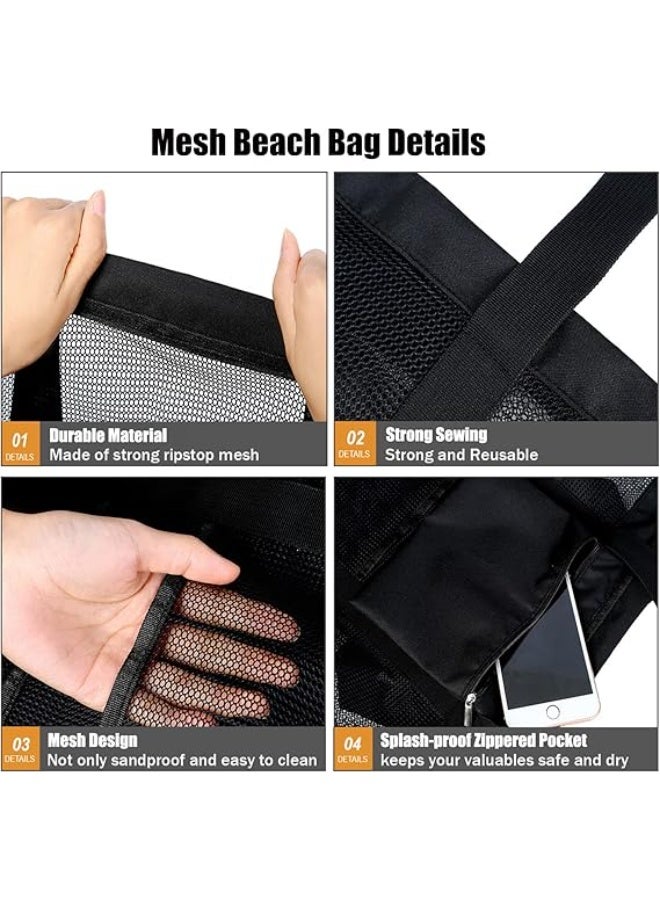 سونسر حقيبة شاطئ شبكية - حقيبة كبيرة بسحاب وجيوب متعددة لحقيبة الشاطئ العائلية للألعاب وأساسيات العطلة - Image 3