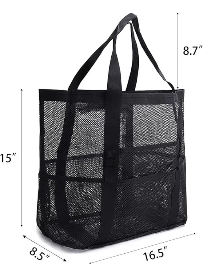 سونسر حقيبة شاطئ شبكية - حقيبة كبيرة بسحاب وجيوب متعددة لحقيبة الشاطئ العائلية للألعاب وأساسيات العطلة - Image 2