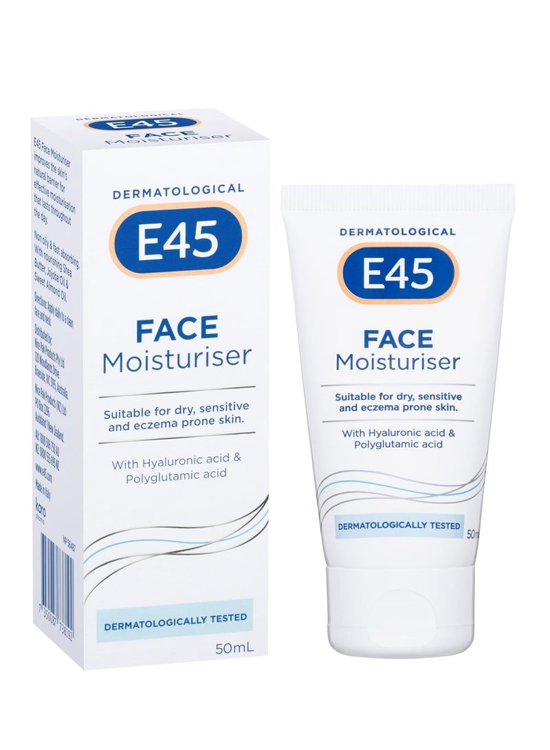 e45 Face Moisturizer with Hyaluronic Acid and Polyglutamic Acid for Dry Sensitive Prone of Eczema Skin 50 ml