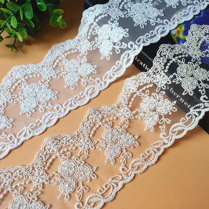 Sourcemall Lace Trim Ribbon, Delicate Crown Ribbon for Crafts Sewing and Bridal Wedding Dress Applique Decorations, 3.3inch Width 5 Yards/Lot (Beige) - Image 2