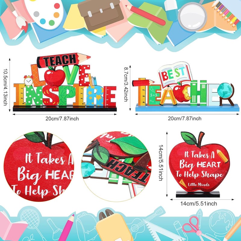 Jetec Teacher Appreciation Table Centerpieces Best Teacher Sign Table Decorations for Student to Teacher Home Decor Classrooms Desks Teaching Wooden Signs Topper (4) - Image 2