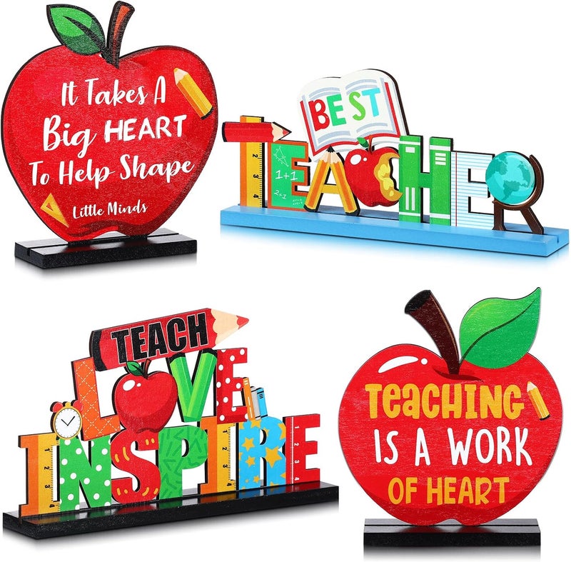 Jetec Teacher Appreciation Table Centerpieces Best Teacher Sign Table Decorations for Student to Teacher Home Decor Classrooms Desks Teaching Wooden Signs Topper (4) - Image 1