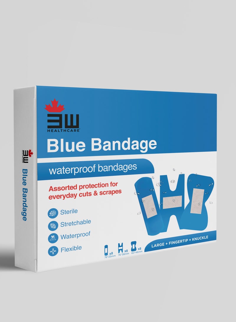 3W Healthcare Pack of 2 - Blue Waterproof Bandage 3 in 1 20s