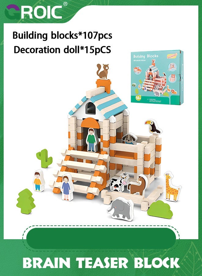 GROIC 112pcs Classic Wooden Building Blocks Set,Wooden for Kids,Brainteaser Educational Puzzles,DIY Brain Teaser Puzzle Toy,Preschool Learning Montessori Toys - Image 1