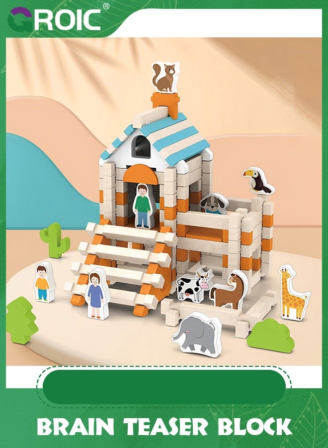 GROIC 112pcs Classic Wooden Building Blocks Set,Wooden for Kids,Brainteaser Educational Puzzles,DIY Brain Teaser Puzzle Toy,Preschool Learning Montessori Toys - Image 2