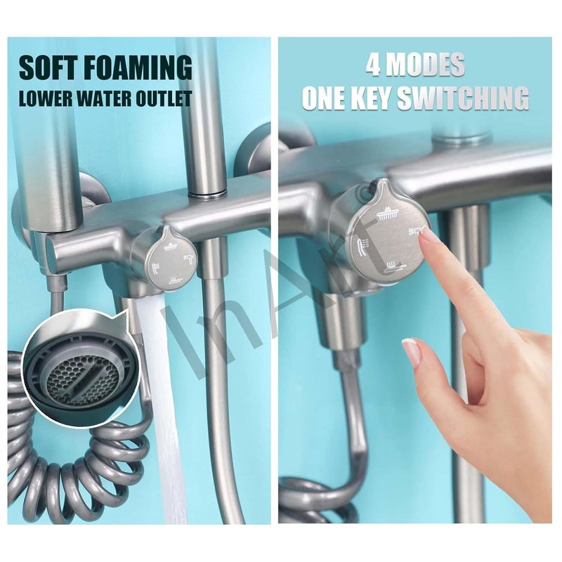 InArt Shower Panel for Bathroom Wall Mixer 3 in 1 Shower Set Luxury Panels Single Lever Hot and Cold With Handshower Faucet Spout Complete Washroom Showers Gun Grey Color - Image 2
