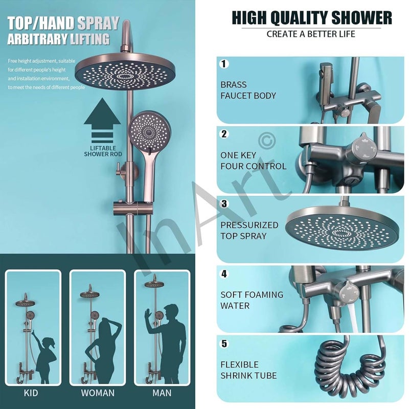 InArt Shower Panel for Bathroom Wall Mixer 3 in 1 Shower Set Luxury Panels Single Lever Hot and Cold With Handshower Faucet Spout Complete Washroom Showers Gun Grey Color - Image 5