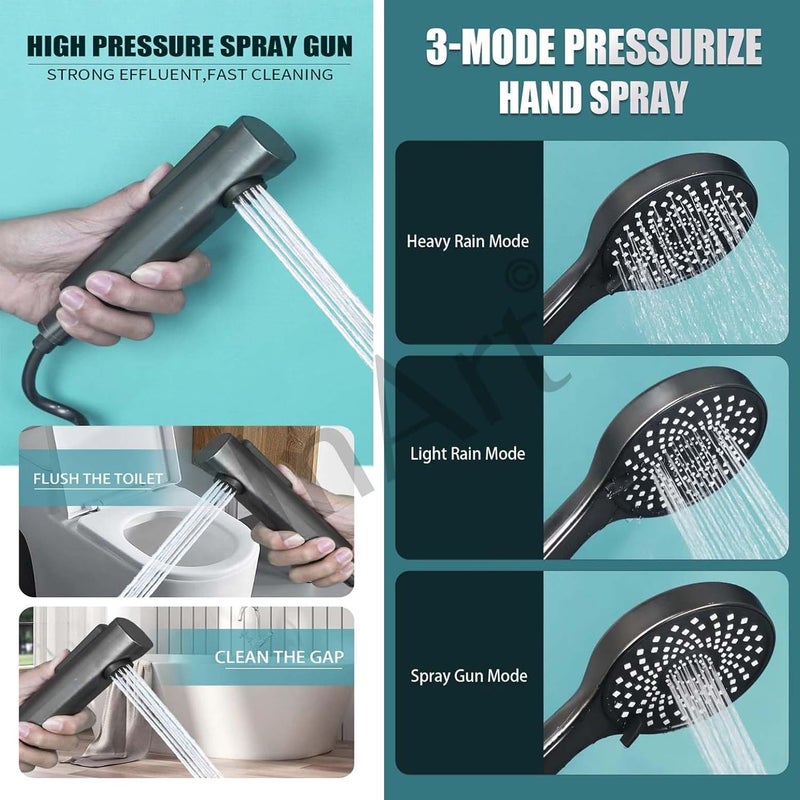 InArt Shower Panel for Bathroom Wall Mixer 3 in 1 Shower Set Luxury Panels Single Lever Hot and Cold With Handshower Faucet Spout Complete Washroom Showers Gun Grey Color - Image 4