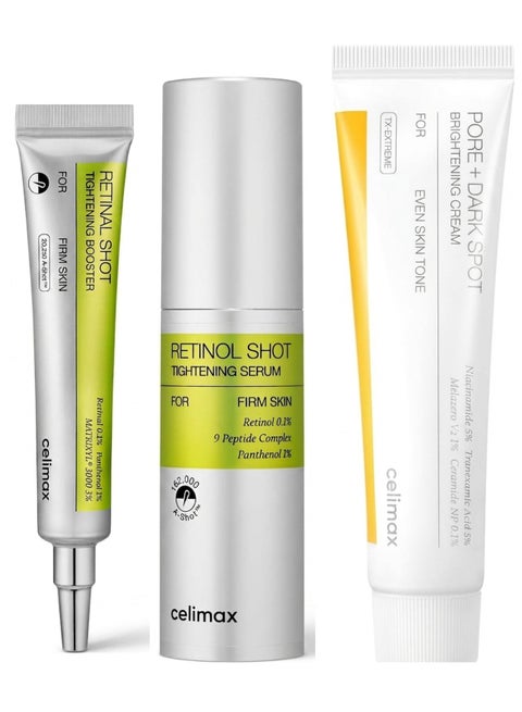 celimax Vita A Retinoil & Brightening Anti-Aging Skincare Set – The Vita A Retinal Shot Tightening Booster 0.1% 15ml + The Vita A Retinol Shot Tightening Serum 30ml + Pore+Dark Spot Brightening Cream 35ml – Wrinkle Care, Pore Minimizing, Skin Firming & Brightening for Sensitive Skin