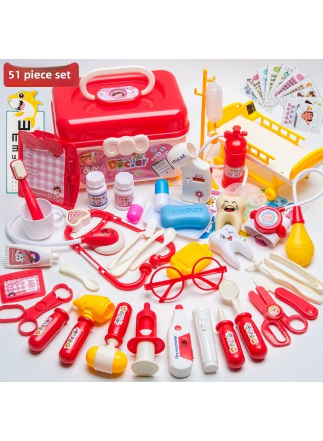 مجموعة ألعاب سماعة الطبيب والممرضة للأطفال محاكاة 3 إلى 6 أولاد و7 بنات و8 سنوات من العمر - المواصفات: صندوق تخزين/جهاز طبي أحمر مجموعة مكونة من 51 قطعة 【بما في ذلك 5 مشحونة】】 - Image 1