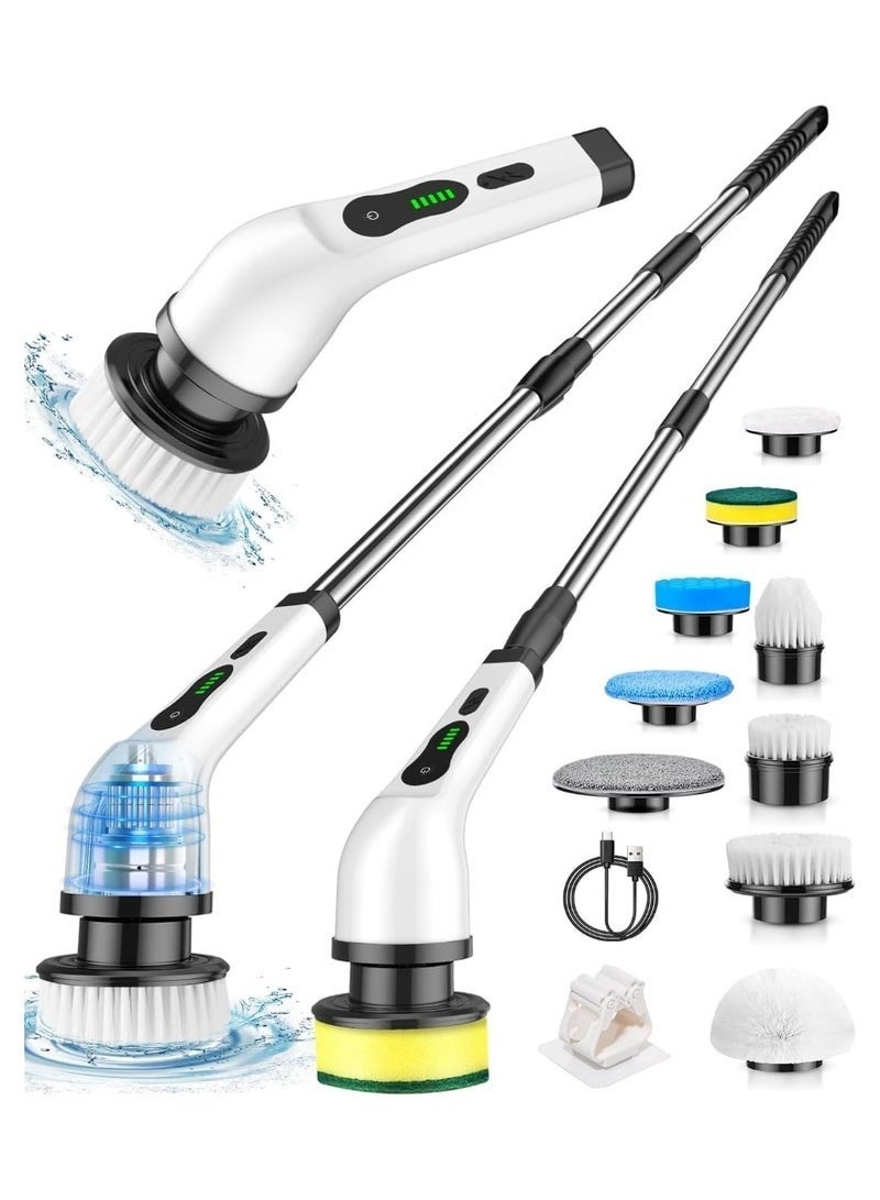 PUKON 9-in-1 Electric Cleaning Brush Cordless Rechargeable Spin Scrubber with Extension Handle, Multi-Purpose Bathroom Kitchen Tile Tub Floor Cleaning Brush - Image 1