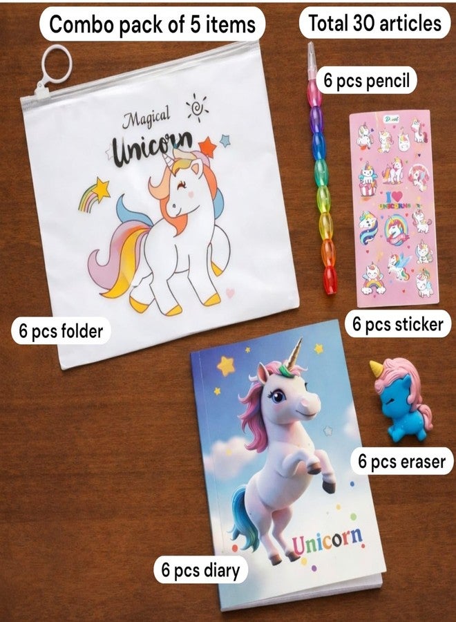 AMYCAUR 30 Pcs Kids Return Gift Pack | Unicorn Theme Stationery Combo Set | Bulk Kanjak Gifts | School Prizes & Birthday Party Favors For Girls | School Supplies Set (Pack Of 5 Item) - Image 2