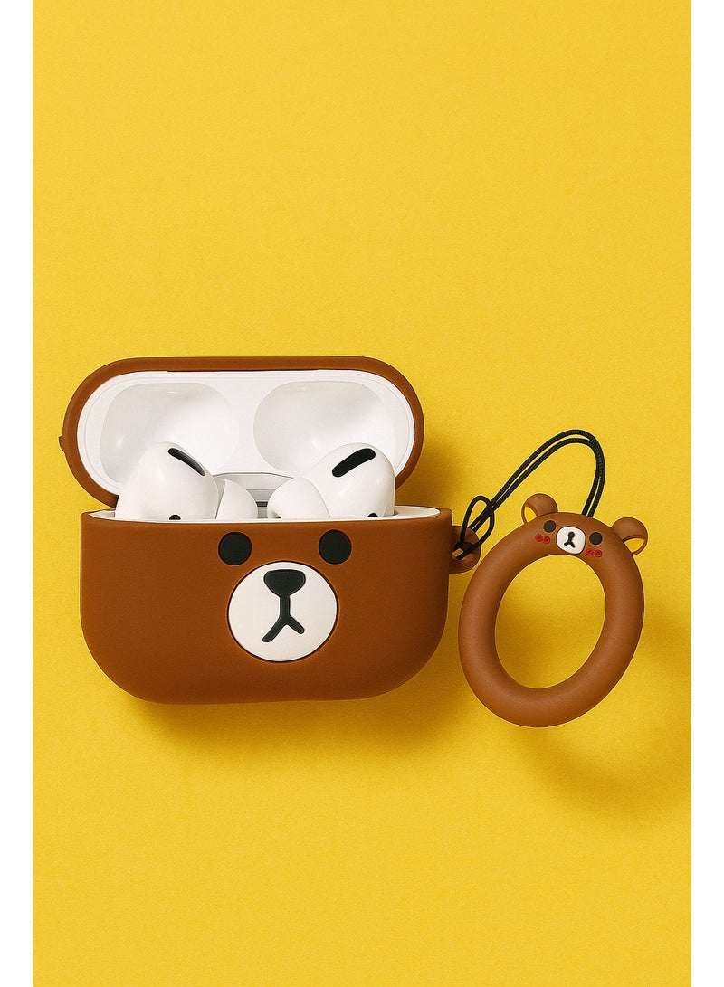 Aimax Brown Bear Cartoon Silicone Case for Apple AirPods Pro – Cute 3D Protective Cover with Keychain Ring - Image 2