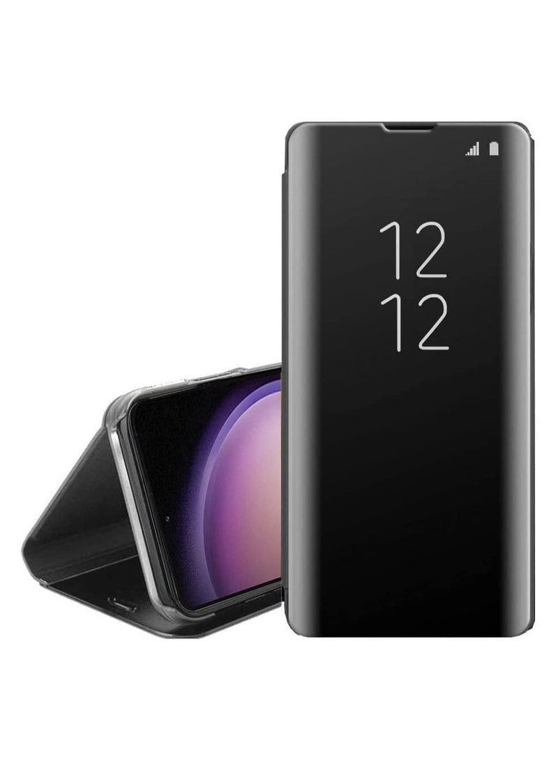 Mirror Flip Case for Samsung Galaxy A32 5G, Luxury Translucent View Window Front Cover, Full Body Protective Case with Stand Function, (Black)